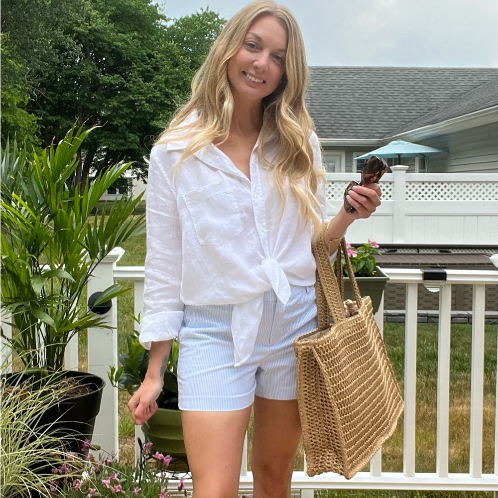 LOFT Light Blue Seersucker Bermuda Shorts